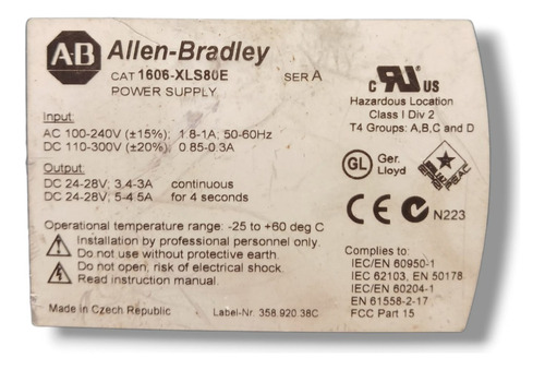 Fuente De Poder Allen Bradley 1606-xls80e 100-240vac/24vdc. (Usado)
