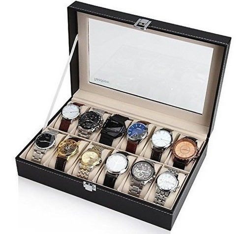 Imagen 1 de 7 de Readaeer Black Leather 12 Watch Box Case Organizador Display
