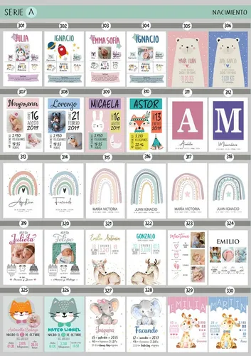 Cuadros Infantil Nacimiento 20x25 Chato Datos Bebé Arcoiris