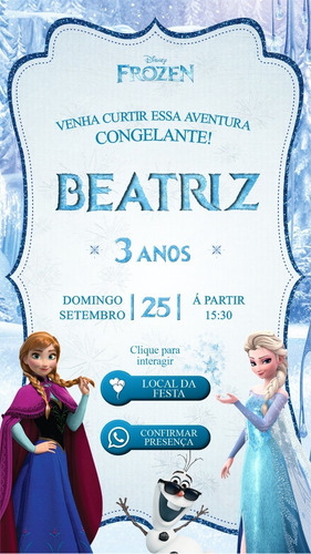 Convite Aniversario Virtual Personalizado Interativo Frozen