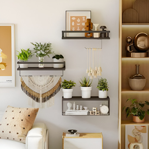 Repisas Flotantes De Madera Modernas X3 Con Reja 100% Pino