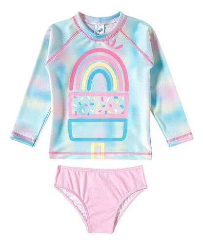 Conjunto Bebe Infantil Biquini Camiseta Praia Proteção Solar