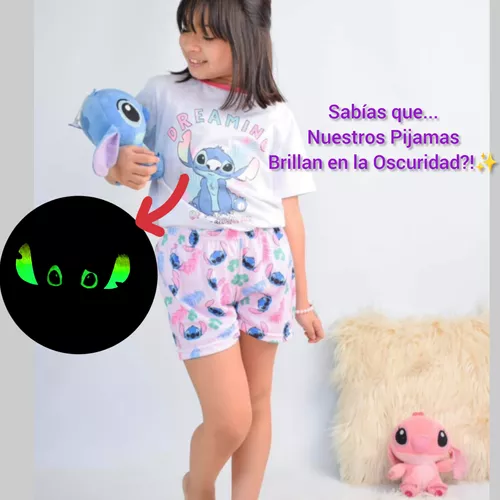 Pijama Stitch Verano Nena Remera+short Brilla En L Oscuridad