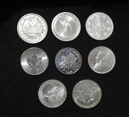 8 Monedas De 1 Onza De Plata, Varios Paises (eua, Can, Etc)