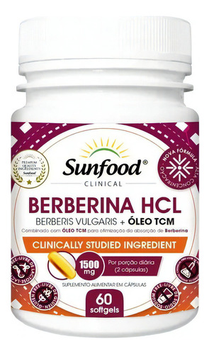 Berberina Hcl + Óleo Tcm Sunfood 90 Cápsulas Sabor Sem sabor