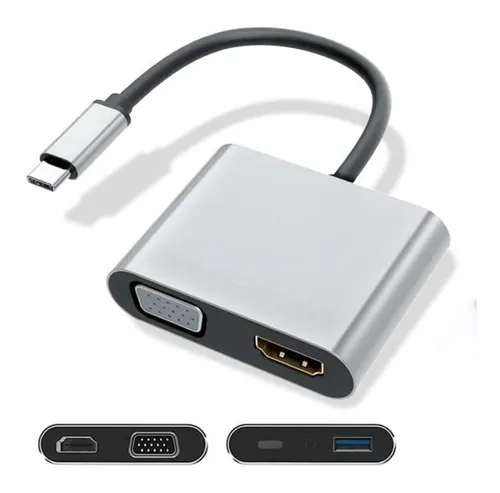 Adaptador Hub Usb 4 En 1 De Tipo C A Hdmi Vga Usb 3.0 Y C