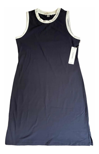 Vestido Deportivo Azul Marino Sin Manga Cuello Blanco M