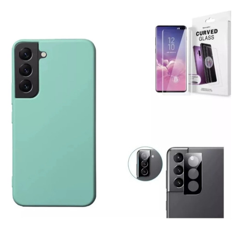 Kit - Case Funda Soft Premium Verde Para Samsung S22 + Micas