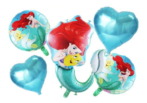 Bouquet De 5 Globos Metalizados Sirenita Ariel 