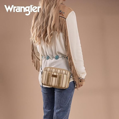 Cartera Deportiva Wrangler Cowgirl D Importada Original Caqui Rayas