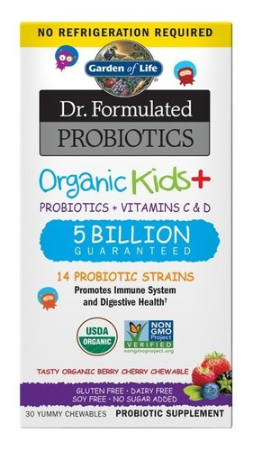 Probiótico Infantil Garden Of Life Kids+ Vitamina C & D 5bil Sabor Berry Cherry - Frutas Silvestres