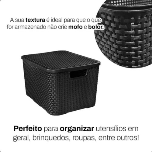 Imagem 2 de 5 de Caixa Organizadora Rattan Cesto Com Tampa 15 Litros