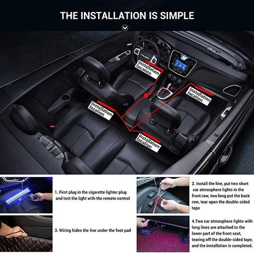 Imagen 6 de 7 de Luces Rgb Para Interior De Carro Modo De Control Por Música