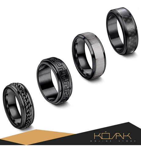 Imagen 1 de 5 de Anillos Negros Acero Inoxidable Hombre Y Mujer Diseño Griego