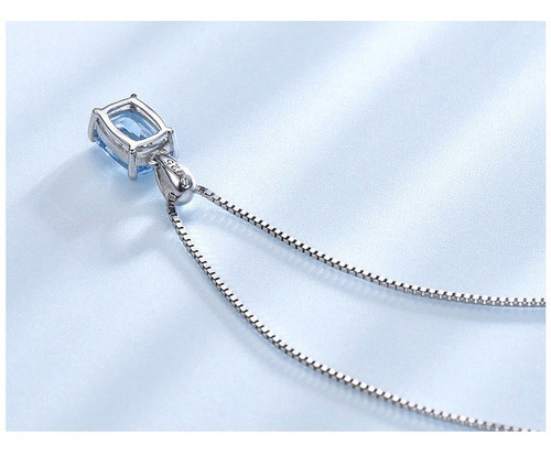Imagen 4 de 10 de Collar Fino Mujer Plata 925 Topacio Azul Cielo + Caja Regalo