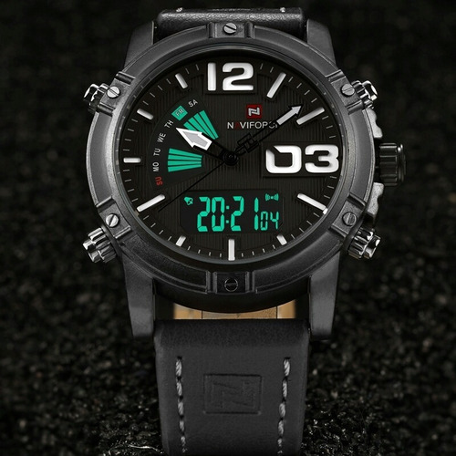 Relógio Naviforce Masculino Esportivo Digital Couro Original