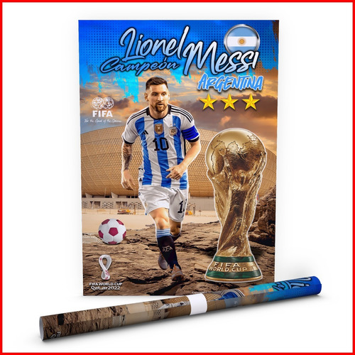 Poster Messi Argentina Campeón Mundo Qatar 2022 #4 - 90x60cm