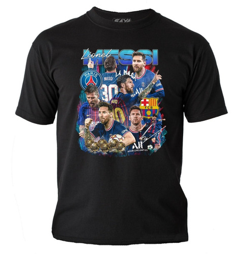 Camiseta Lionel Messi Futbol Negro En Algodón Estampado
