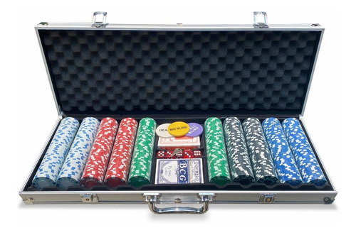 Imagen 1 de 4 de Maletin De 500 Fichas De Poker Con 2 Barajas Y Dados. 