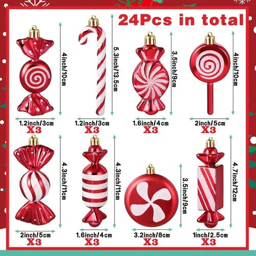 A 24 Adornos Colgantes Dulces Navideños Decoración