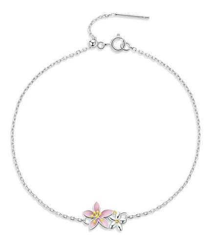 Pulsera Manilla Para Mujer Dije Flores Fabricada En Plata