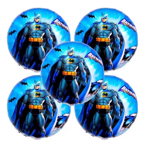 Pack 5 Globos Batman Redondo Metalizado 45cm