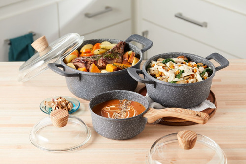 Imagen 2 de 7 de Maestro De Cocina- Set Granito Cacerolas 20 & 24cm + Salsera