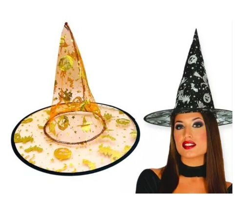 Sombrero Bruja Transparente Con Dorado O Plateado Halloween