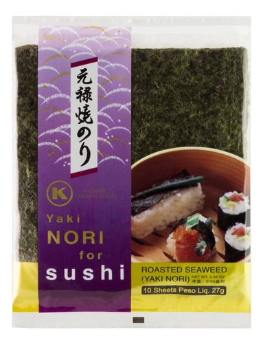 Alga para Sushi e Temaki Yaki Nori Genroku Pacote 27g 10 Unidades