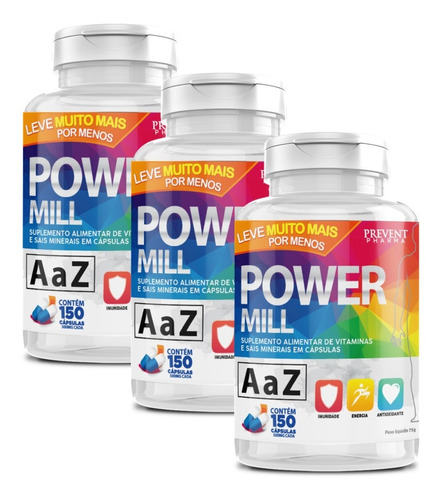 Vitamina De A A Z Power Mill 150 Caps Prevent Pharma Sabor Neutro