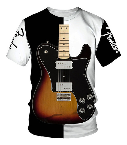 Camiseta De Manga Corta Estampada De Guitarra De Arte 3d