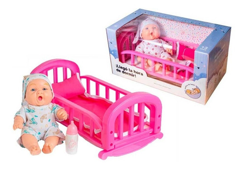 Cuna Plástica Con Bebe Y Accesorios En Caja 45cm