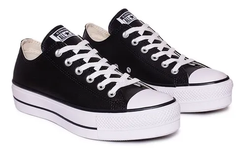 Converse Plataforma Cuero Negras 100% Original