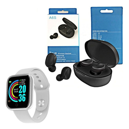 Smartwatch D20 Gris + Auriculares Inalámbricos A6s Premium