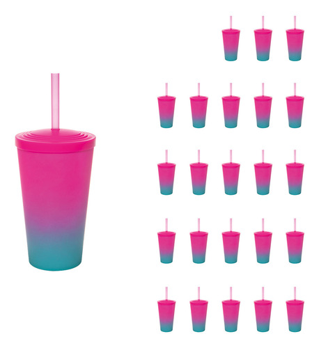Pos Acrilico Degradê 550ml 24pcs Anudo E Tampa Resistente R Tiffany/rosa