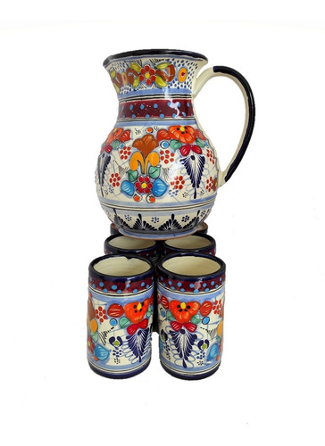 Juego De Jarra Y Vasos De Talavera Para 4 Personas (colores)