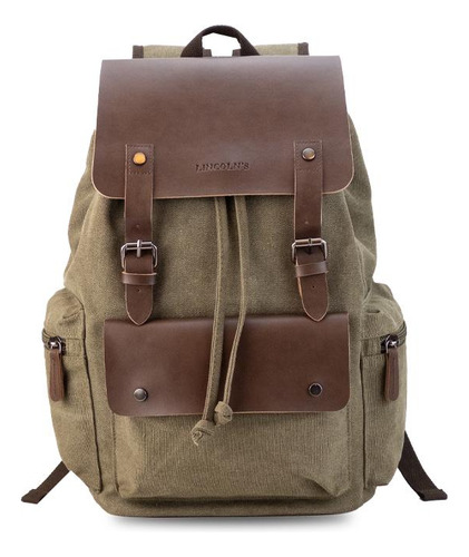 Mochila de tela Canvas con tapa gran capacidad Lincolns AILAMA color verde