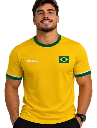 Camiseta Brasil Saga Masculina Braziline Licenciada Oficial Amarelo M