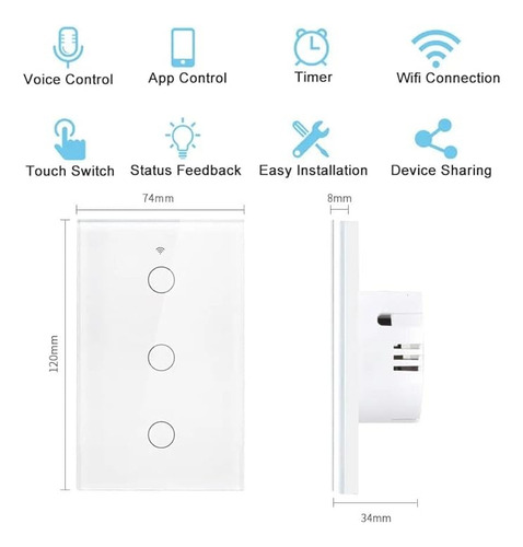 Interruptor De Parede Inteligente Wi-fi 3 Botões Smart Life