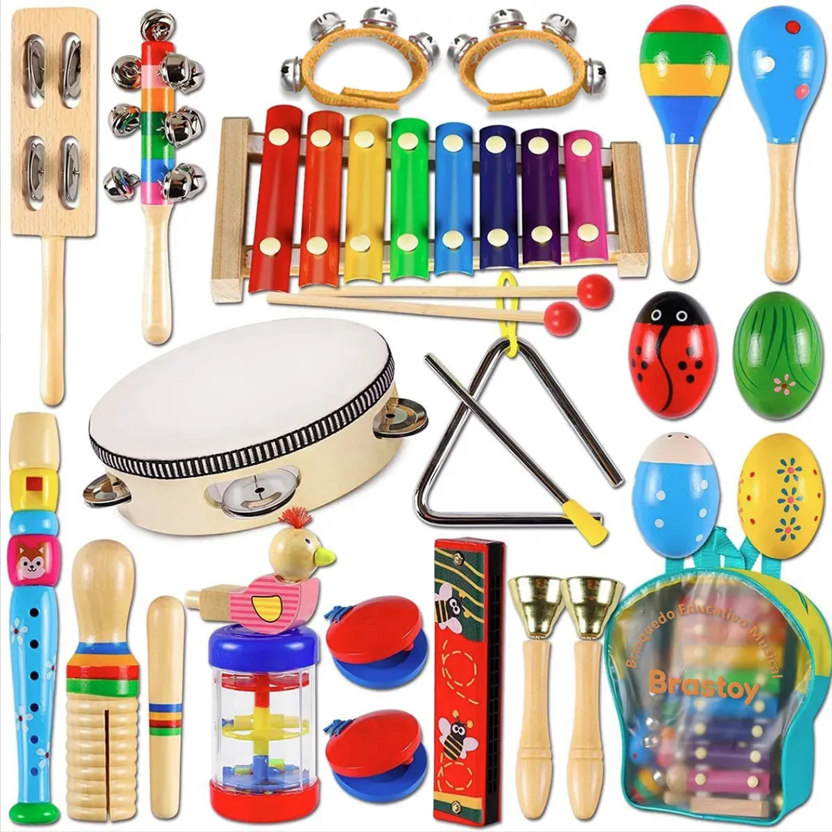 Kit 22 Conjunto Instrumentos Musicais Percussão De Crianças Amarelo