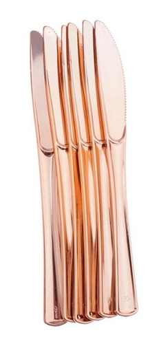 Imagen 1 de 2 de Cuchillo Plastico Descartable Metalizado Gold Rose X 10 Uni