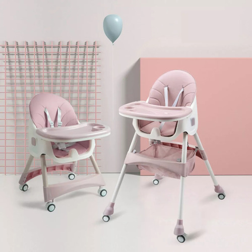 Silla De Comer 2 En 1 Para Bebe Color Rosa Altura Ajustable