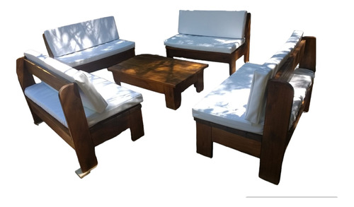 Juego De Patio Exterior Madera Con Almohadones 