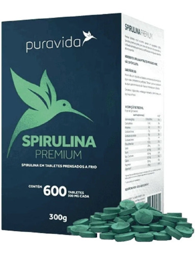 Spirulina Bigpack Premium Puravida 600 Tabletes, Pura Vida  Sabor Neutro