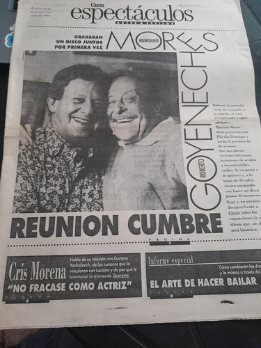 Diario Clarin Espectáculos Goyeneche Mores 03 07 1994