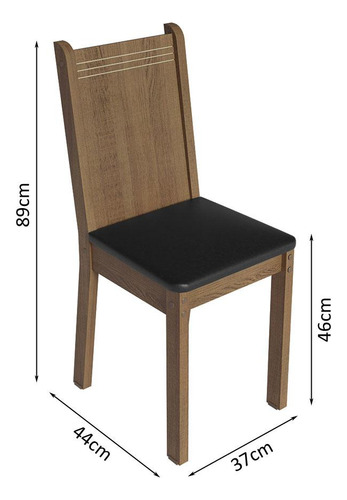 Sala De Jantar Mesa Tampo De Vidro 4 Cadeiras Espanha Madesa Cor Rustic/preto