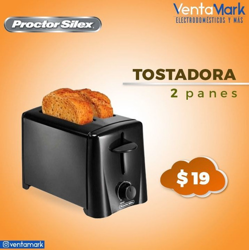 Imagen 1 de 1 de Tostadora Negra De 2 Panes Proctor Silex