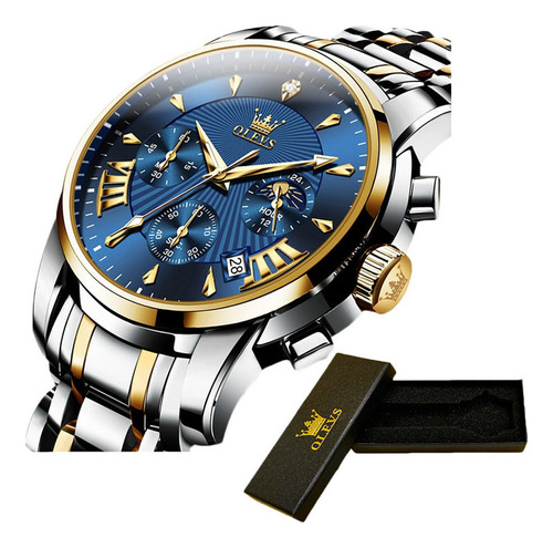 Reloj Cronógrafo Luminoso Olevs Business Steel Color Del Fondo Silver Golden Blue