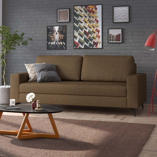 Sofá Loft 174 Cm Linhão Marrom Com Preto 3 Lugares