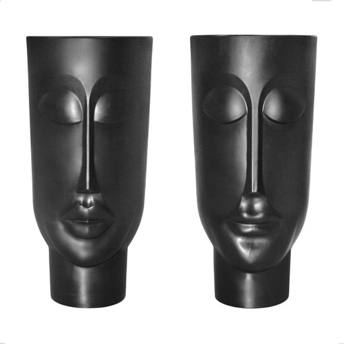 Conjunto Vaso Para Planta Face Totem Mulher +homem N85 Preto